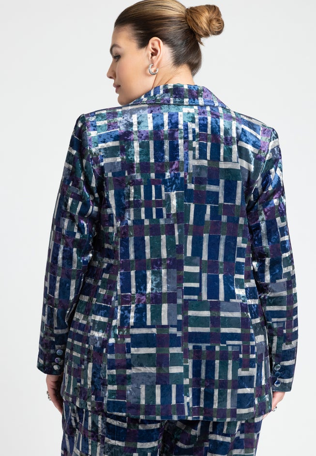 Printed Velvet Blazer image number 1