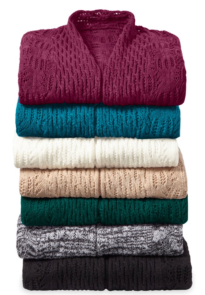 Open Front Pointelle Cardigan Sweater image number 6