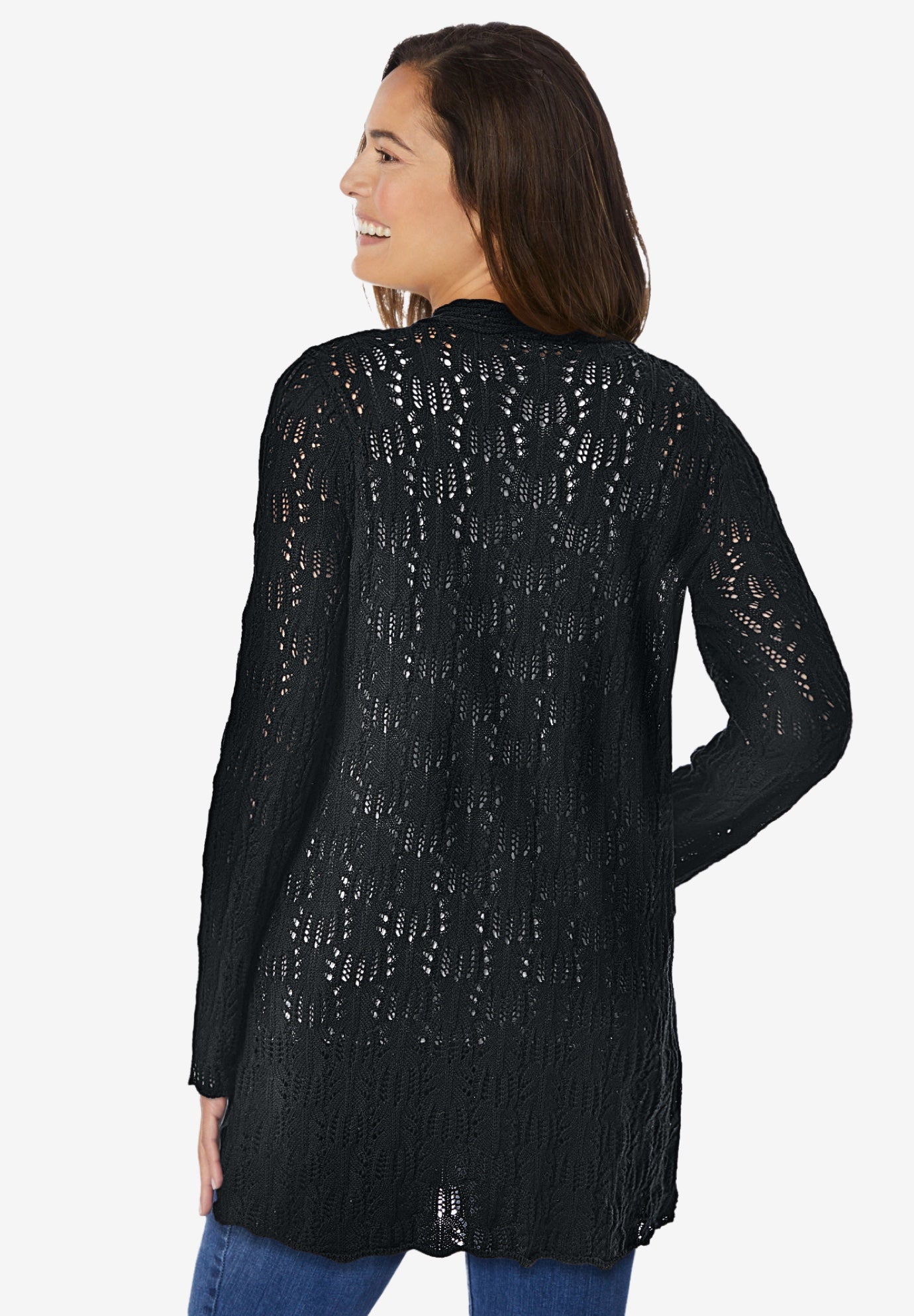 Open Front Pointelle Cardigan Sweater image number 1