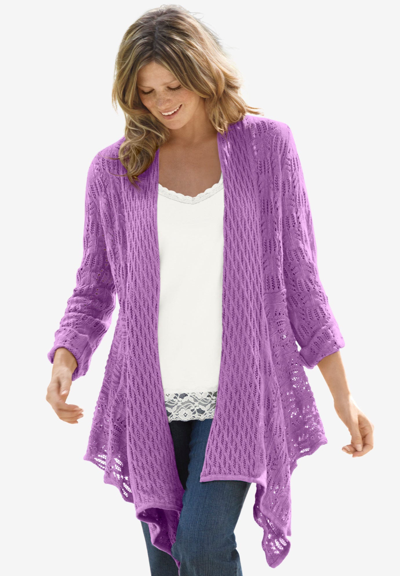 Open Front Pointelle Cardigan Sweater image number 0