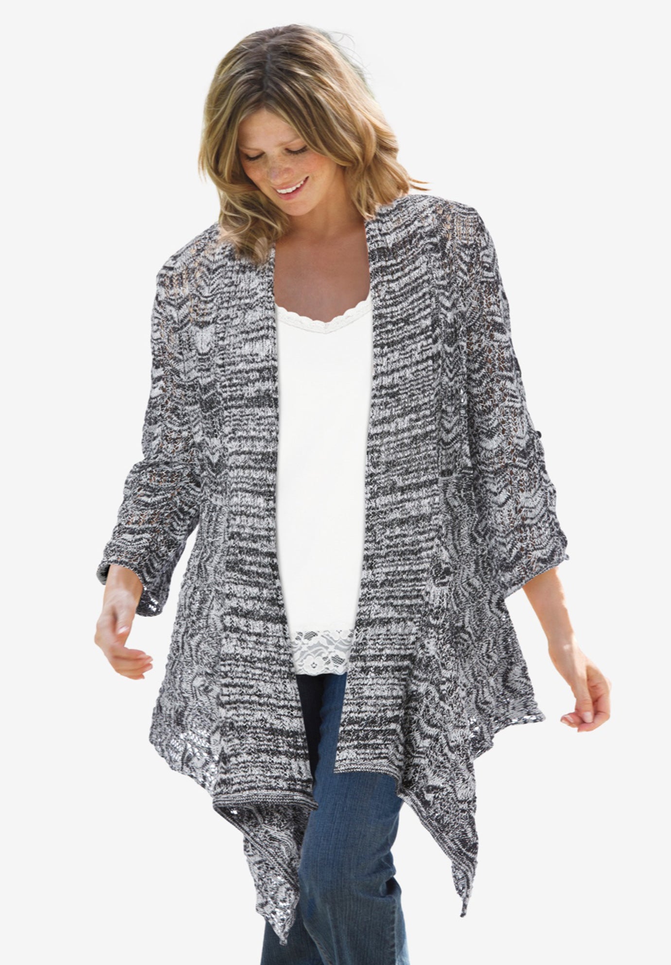 Open Front Pointelle Cardigan Sweater image number 0