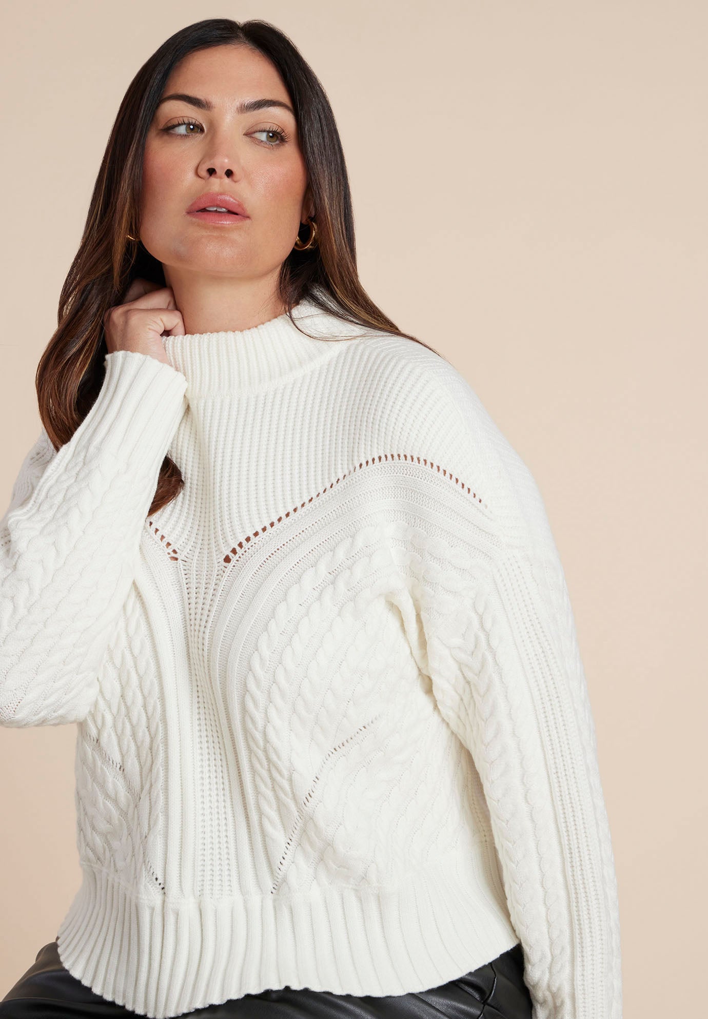 Cableknit Funnelneck Sweater image number 1