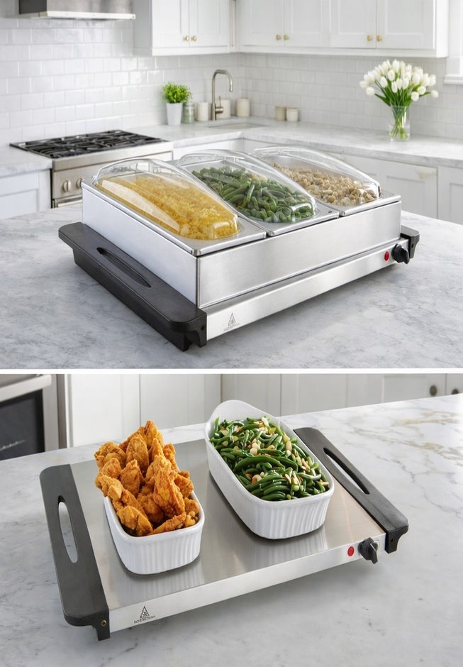 2-in-1 Triple Buffet Server & Warming Tray  image number 1