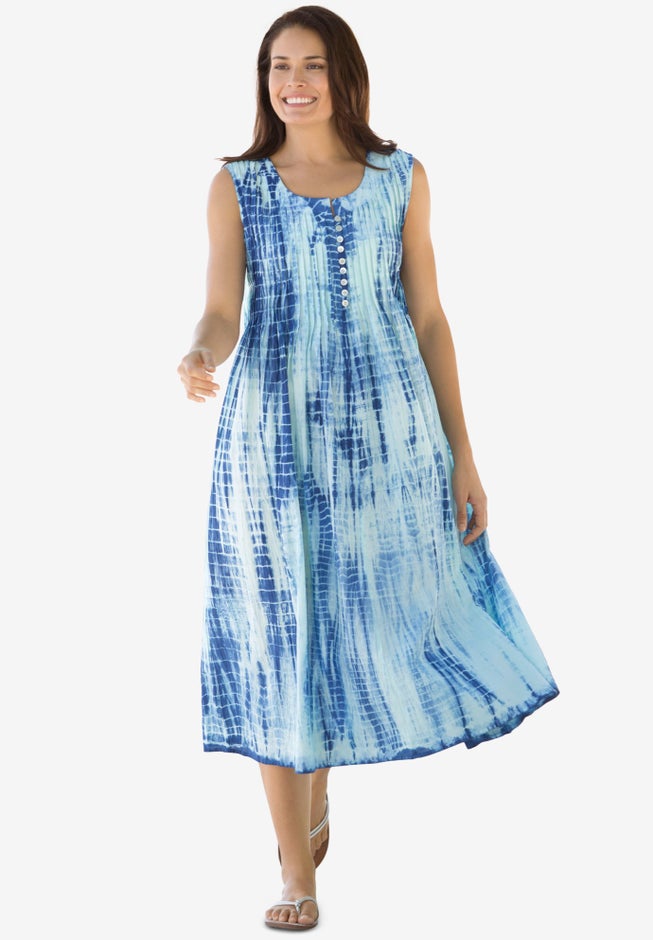 Sleeveless Pintuck Tie-Dye Dress image number 0