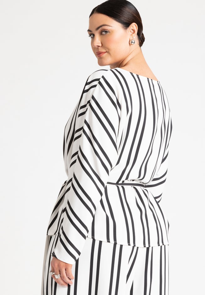 Waist Tie Striped Top image number null