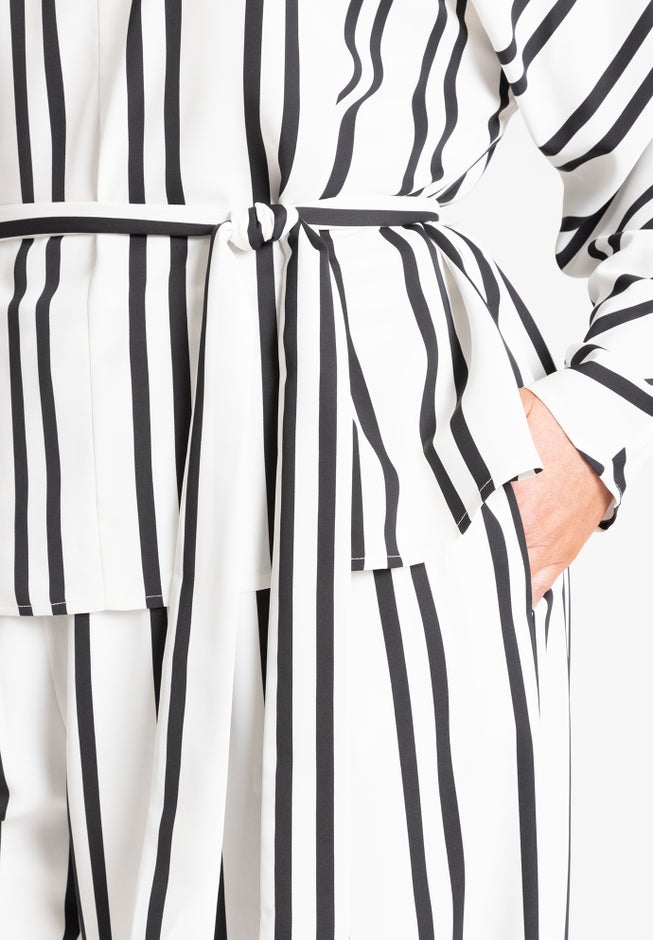 Waist Tie Striped Top image number null