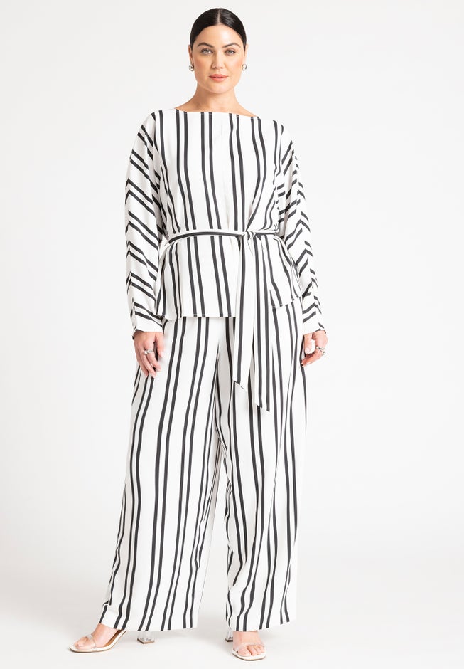 Waist Tie Striped Top image number null