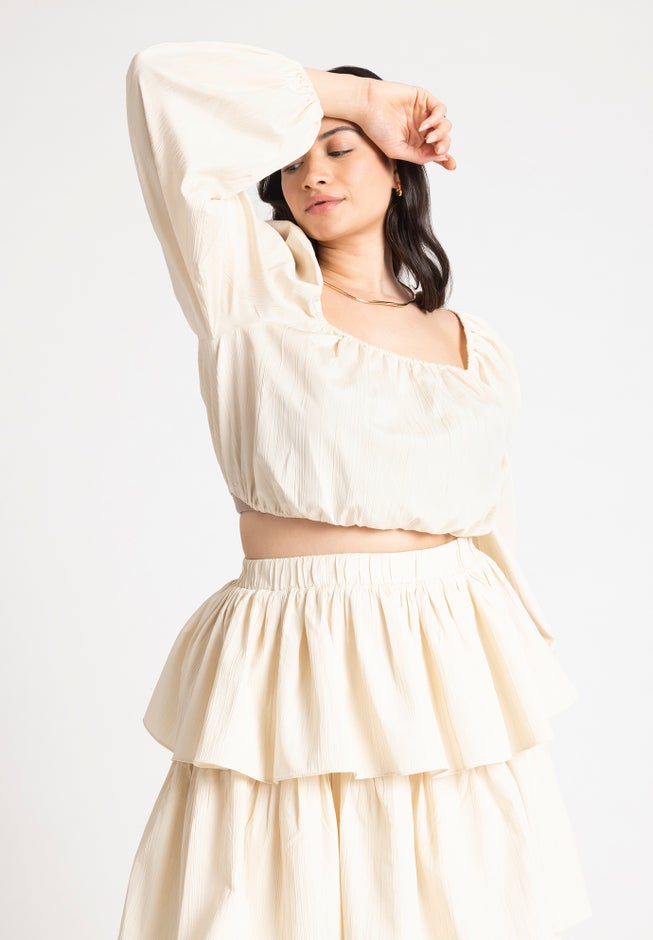 Shirred Body Puff Sleeve Top image number null
