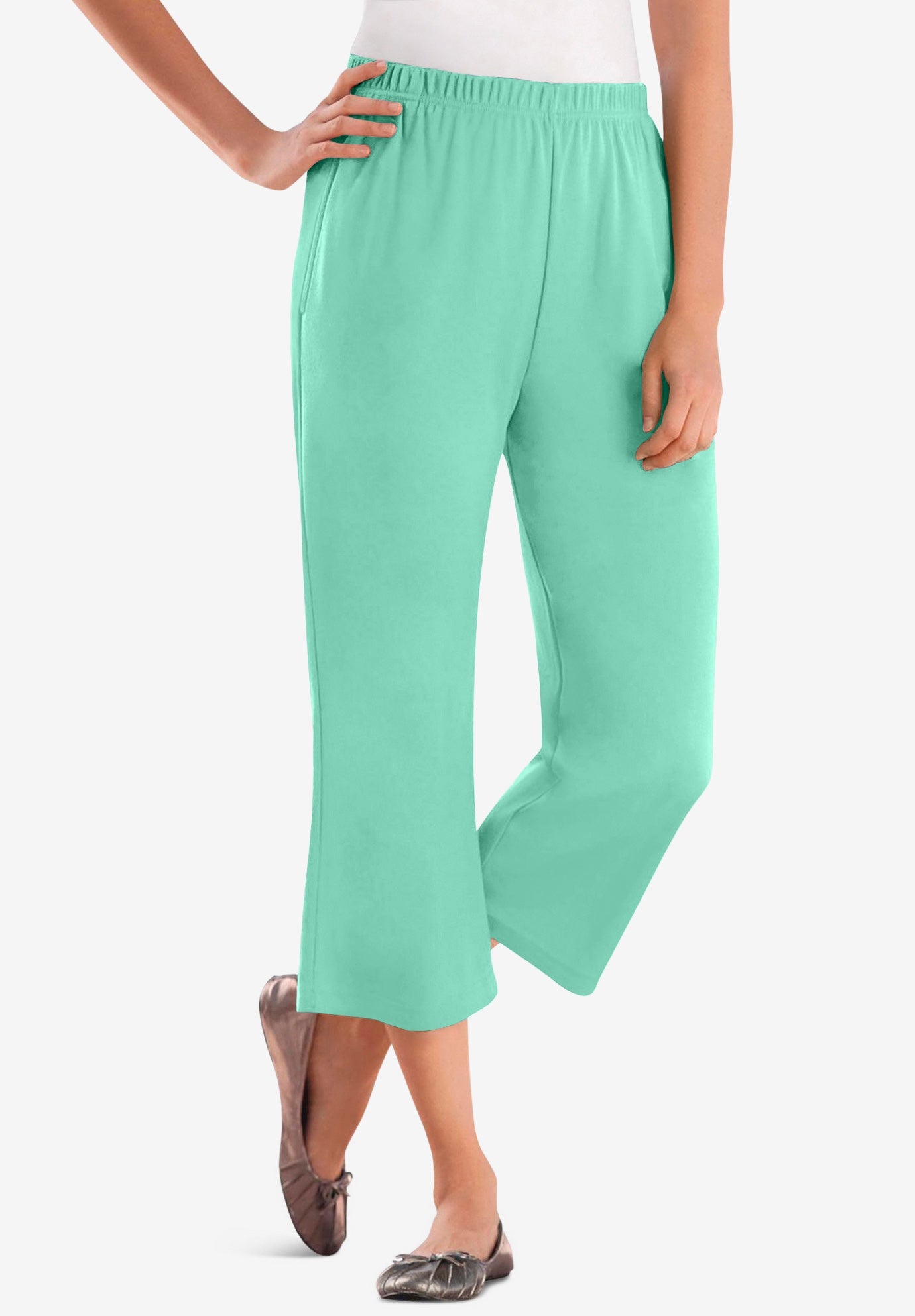 7-Day Elastic-Waist Stretchy Knit Capri image number 0