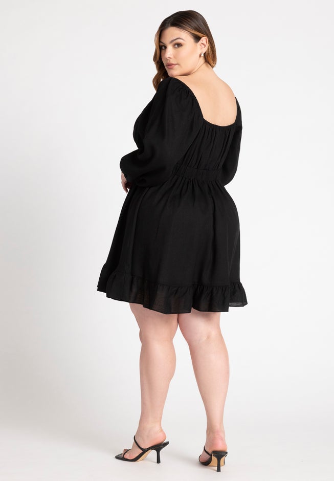 Puff Sleeve Linen Mini Dress image number null