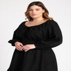 Puff Sleeve Linen Mini Dress image number null