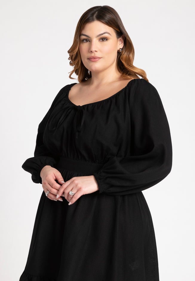 Puff Sleeve Linen Mini Dress image number null
