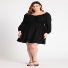 Puff Sleeve Linen Mini Dress image number null