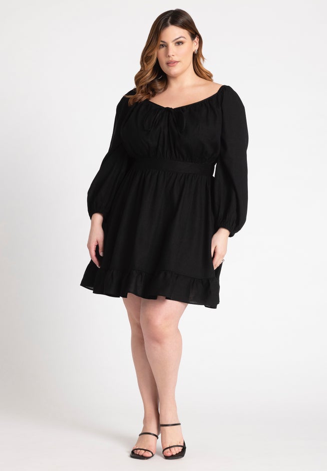 Puff Sleeve Linen Mini Dress image number null