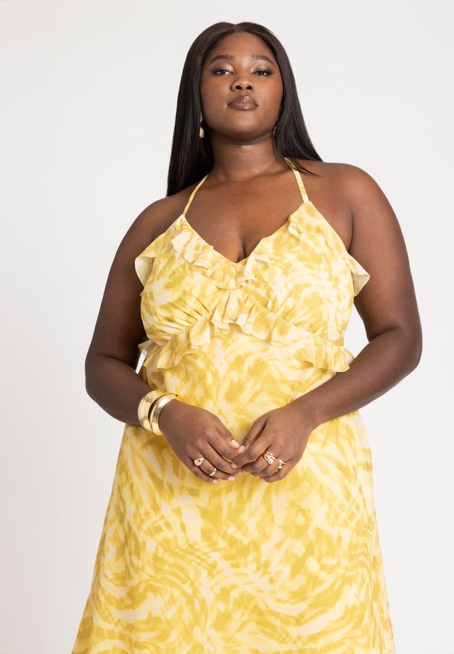 Gold Chiffon Maxi Dress image number null