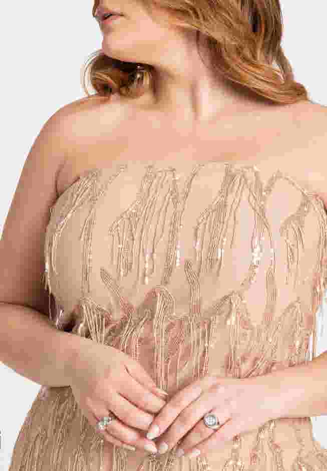 Strapless Fringe Sequin Midi Dress image number 3