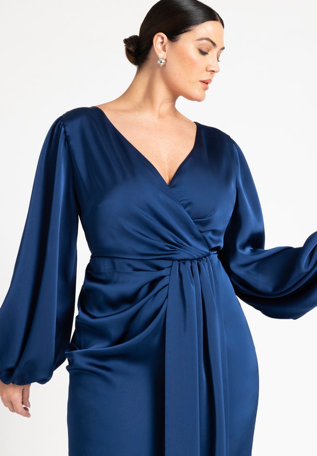 Satin Puff Sleeve Pleated Dress image number 2