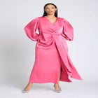 Satin Puff Sleeve Pleated Dress image number null