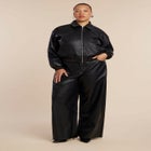 Basket Weave Faux Leather Bomber Jacket image number null