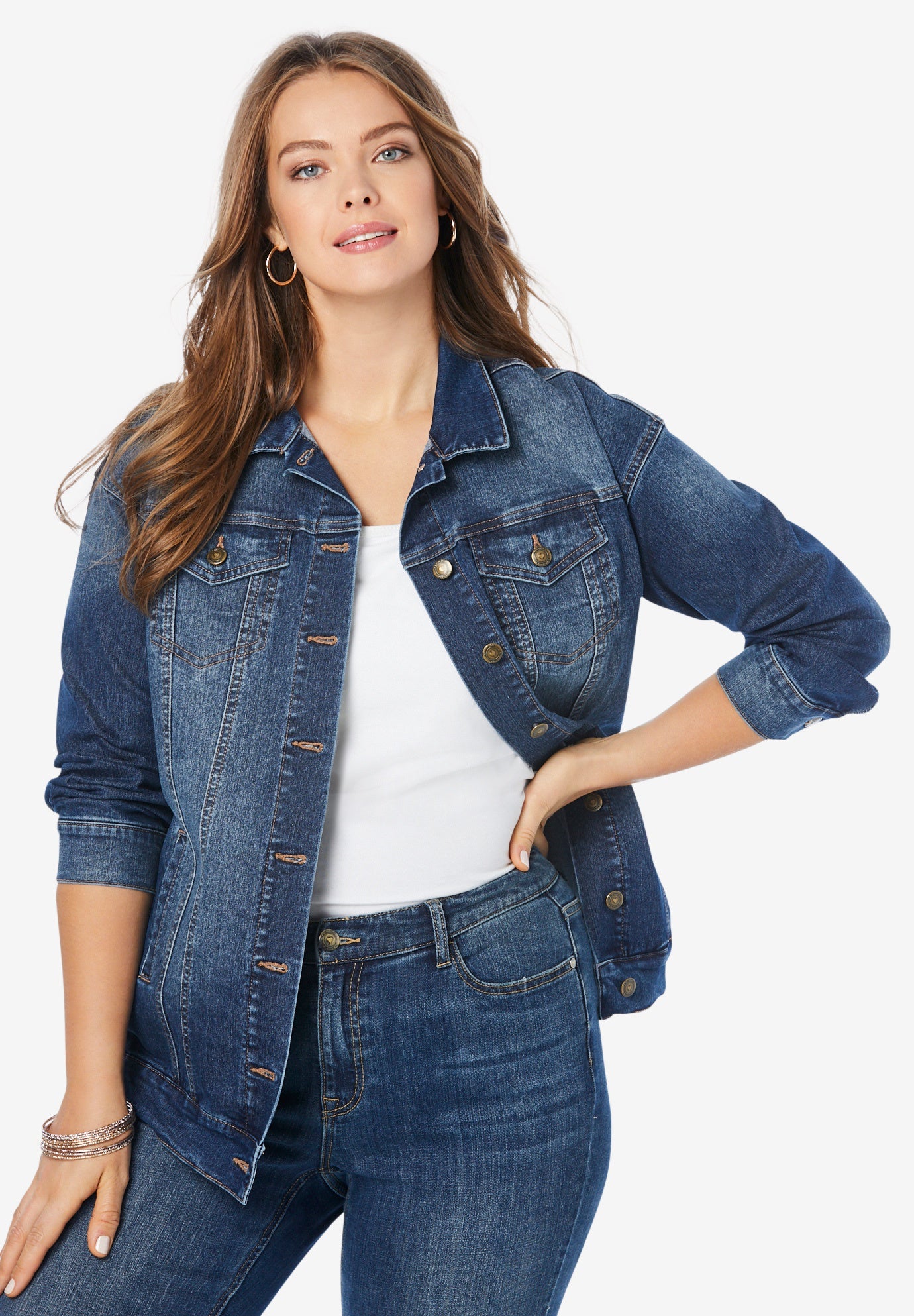 Plus Size Boyfriend Stretch Denim Jacket image number 0