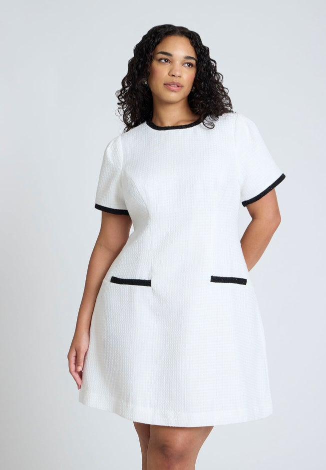 Contrast Piping Tweed Mini Dress image number 2