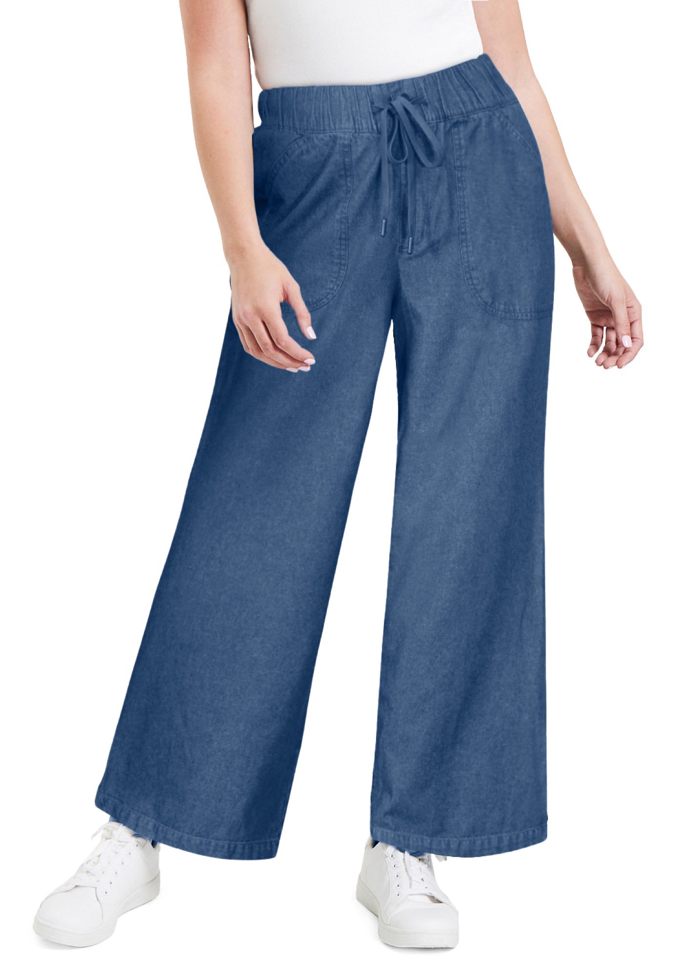 Drawstring Denim Wide-Leg Bottoms. image number 0