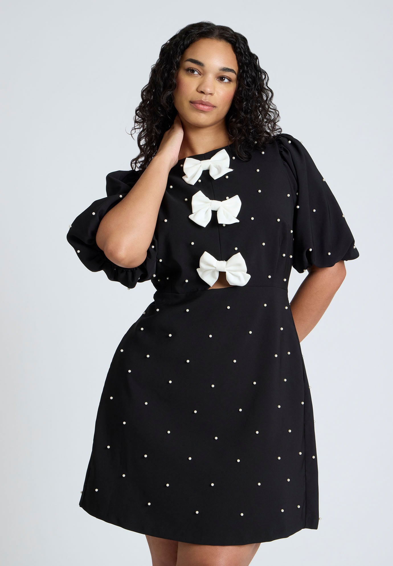 Pearl Mini Dress With Bows image number 2