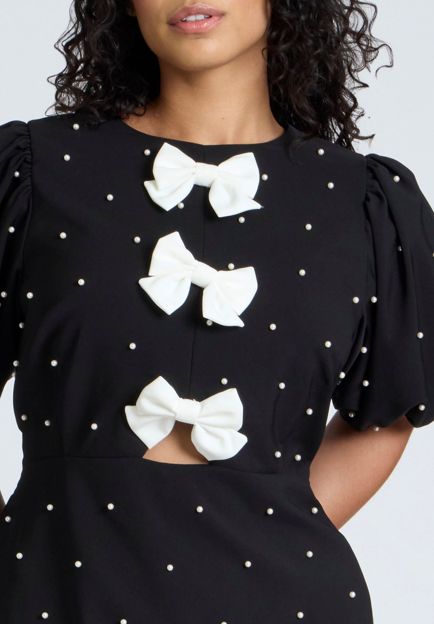 Pearl Mini Dress With Bows image number 3