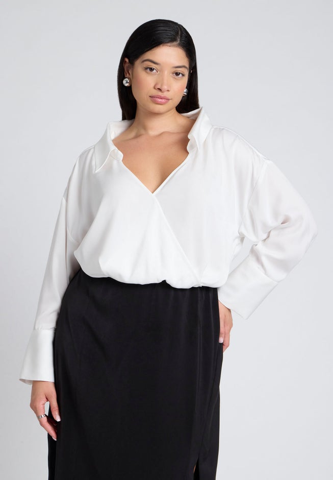 Collared Satin Column Dress image number null