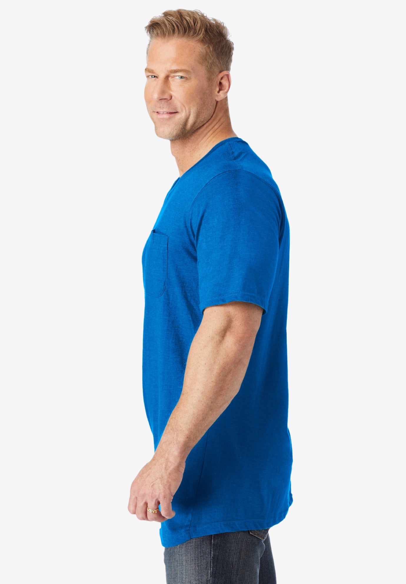Shrink-Less Lightweight Longer-Length V-neck T-shirt image number 3