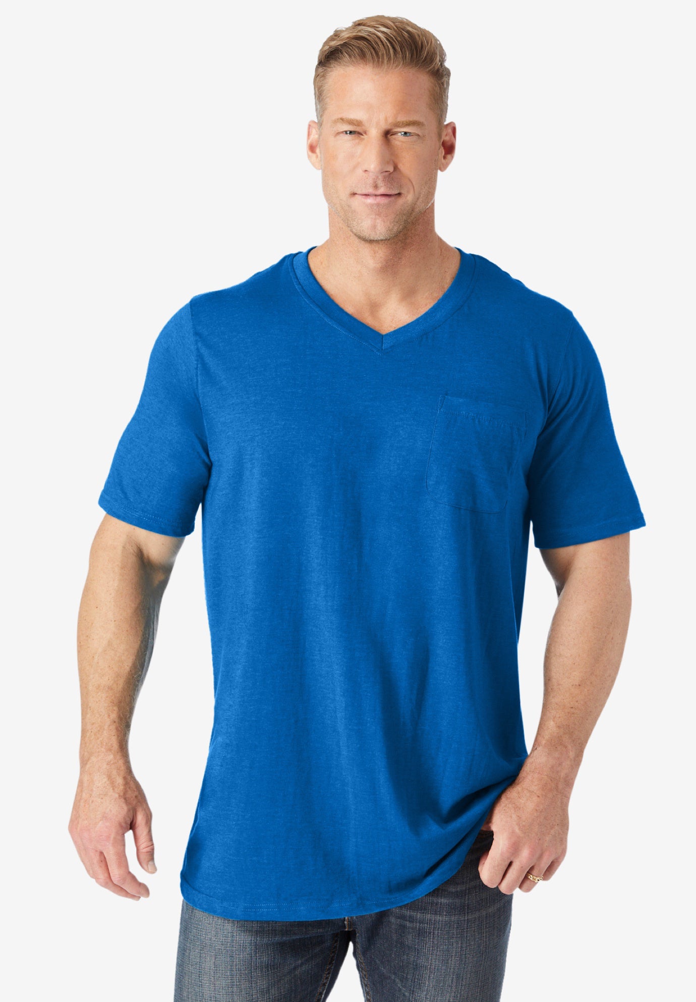 Shrink-Less Lightweight Longer-Length V-neck T-shirt image number 4