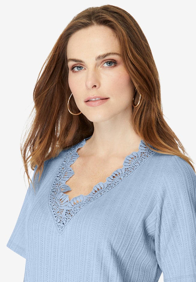 V Neck Pointelle Tee image number null