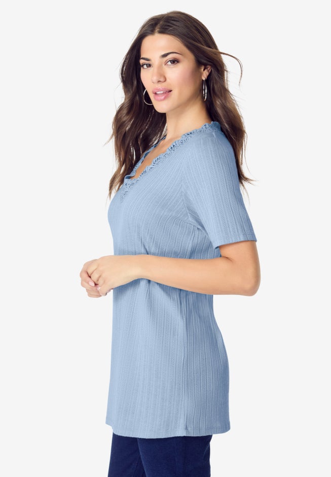 V Neck Pointelle Tee image number null