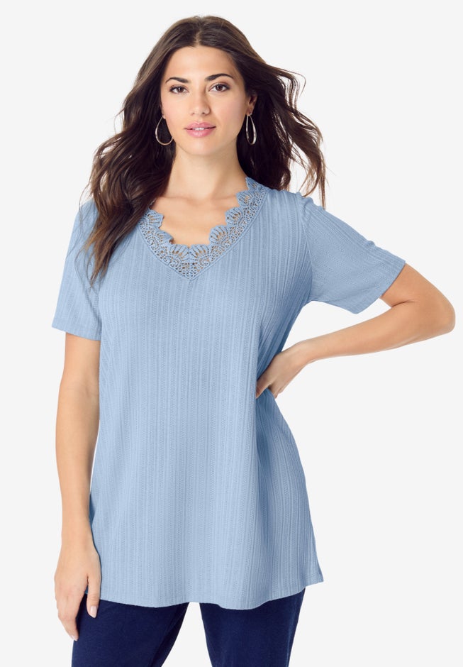V Neck Pointelle Tee image number null