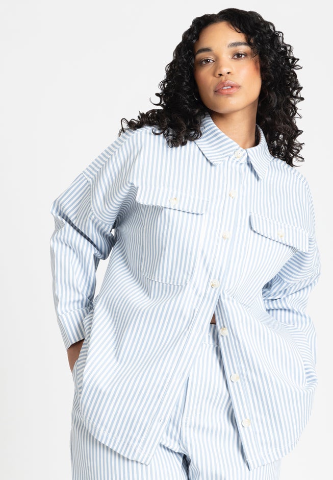Yarn Dye Striped Shacket image number null