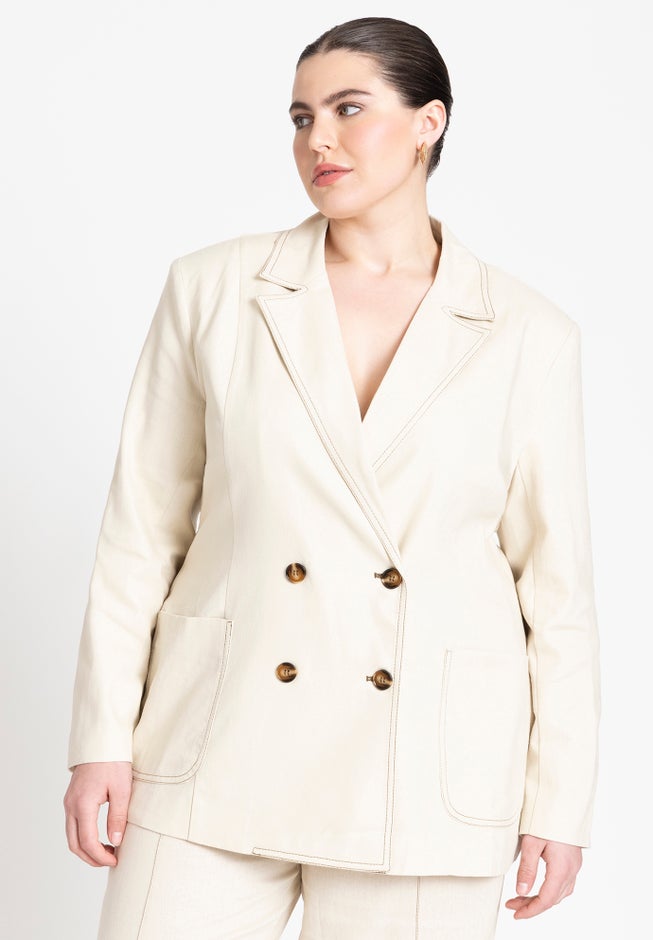 Topstitch Detail Linen Blazer image number null