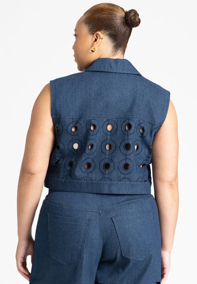 Circular Cutout Denim Vest image number 1