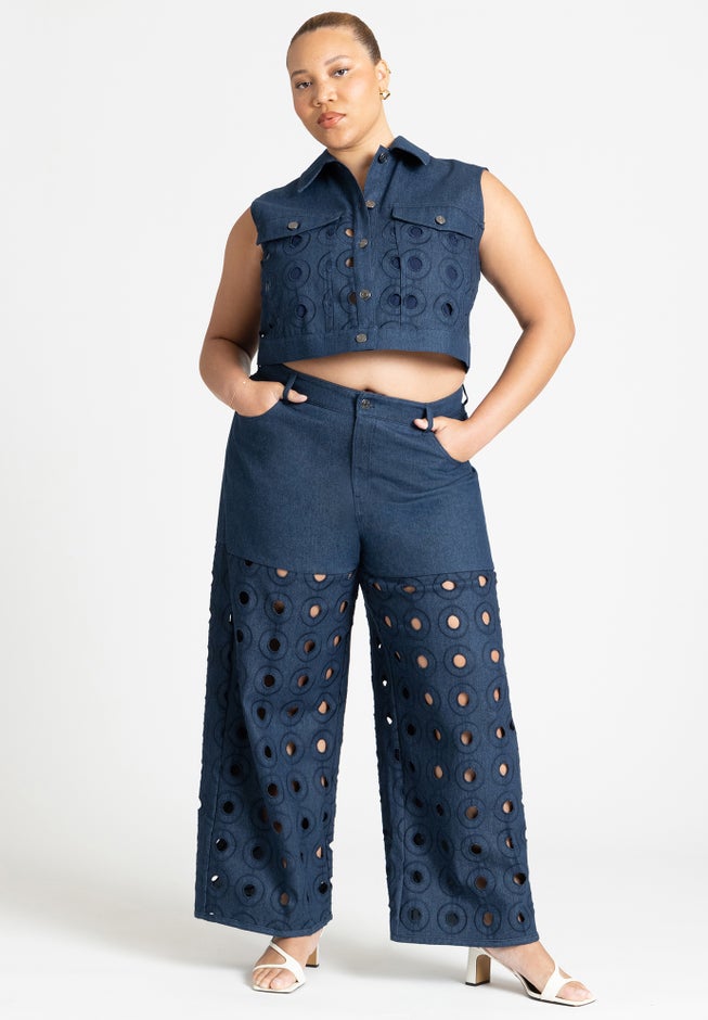 Circular Cutout Denim Pant image number null