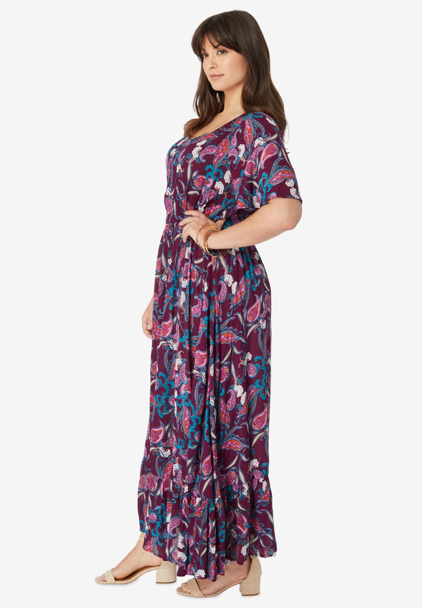 Hand-Crinkled Flutter-Sleeve Maxi Dress image number 2
