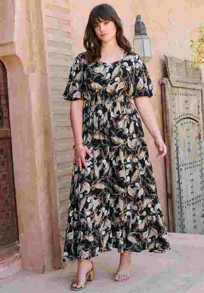 Hand-Crinkled Flutter-Sleeve Maxi Dress image number 3