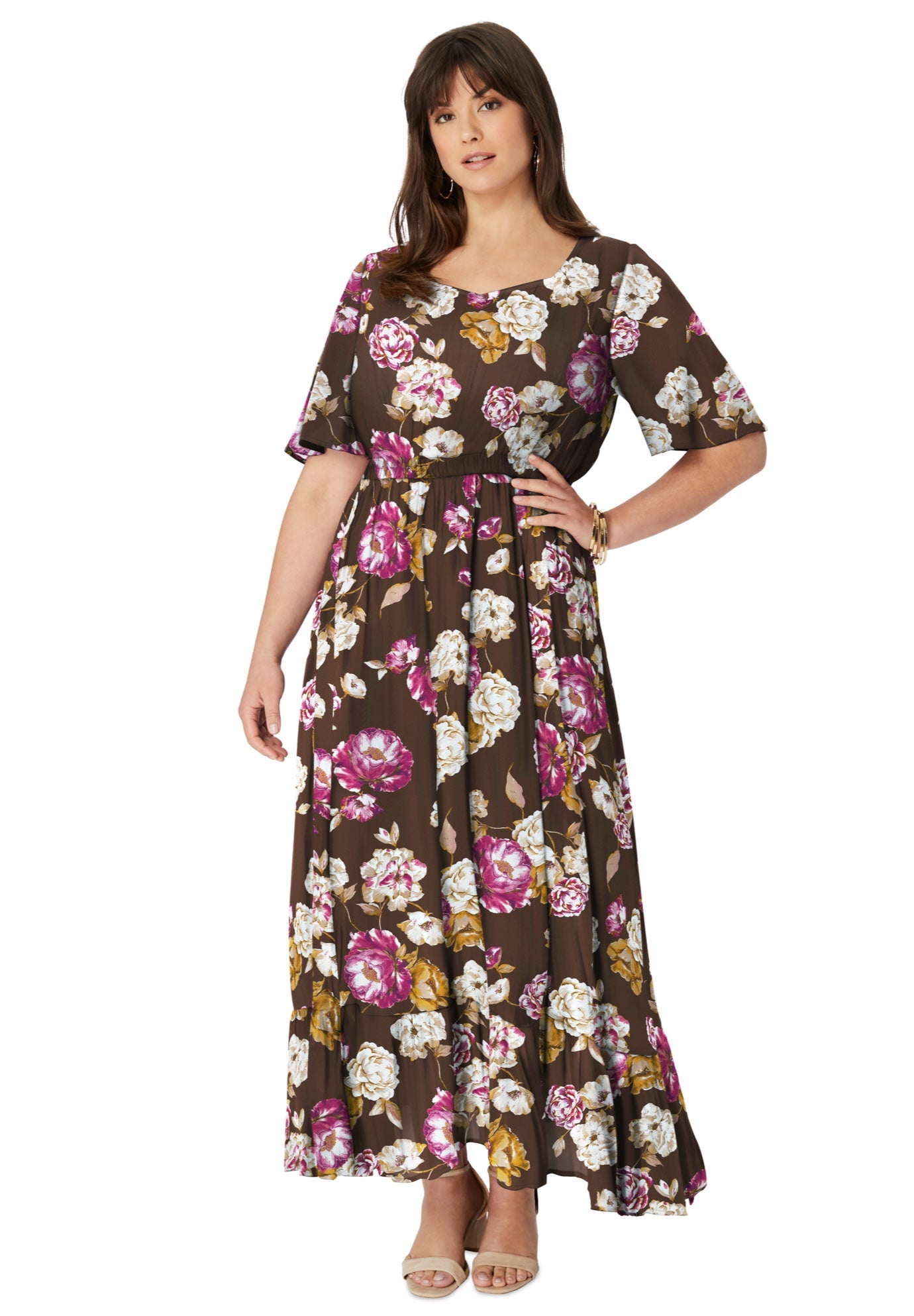 Hand-Crinkled Flutter-Sleeve Maxi Dress image number 0