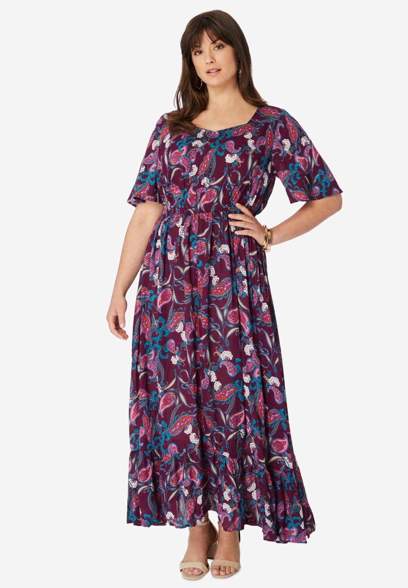 Hand-Crinkled Flutter-Sleeve Maxi Dress image number 0
