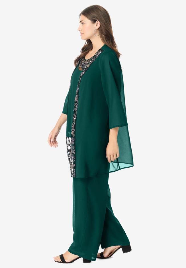 Three-Piece Embellished Pant Set image number null