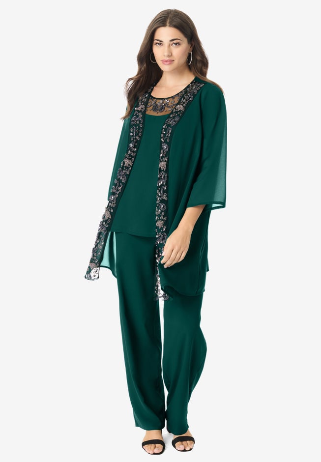 Three-Piece Embellished Pant Set image number null
