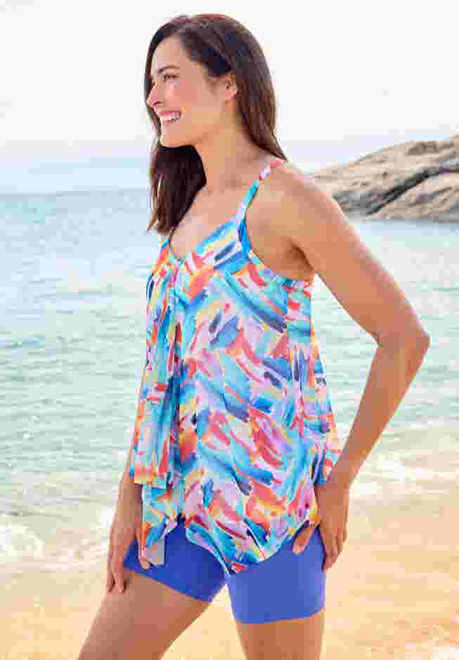 Longer-Length Mesh Tankini Top image number 2