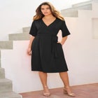 Plus Size Short Sleeve Wrap Fit and Flare Dress image number null