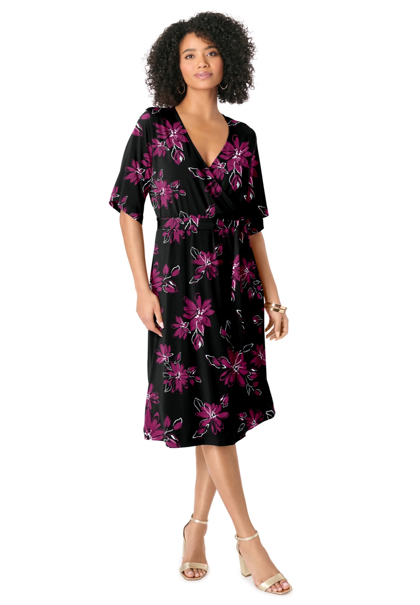 Plus Size Short Sleeve Wrap Fit and Flare Dress image number 1