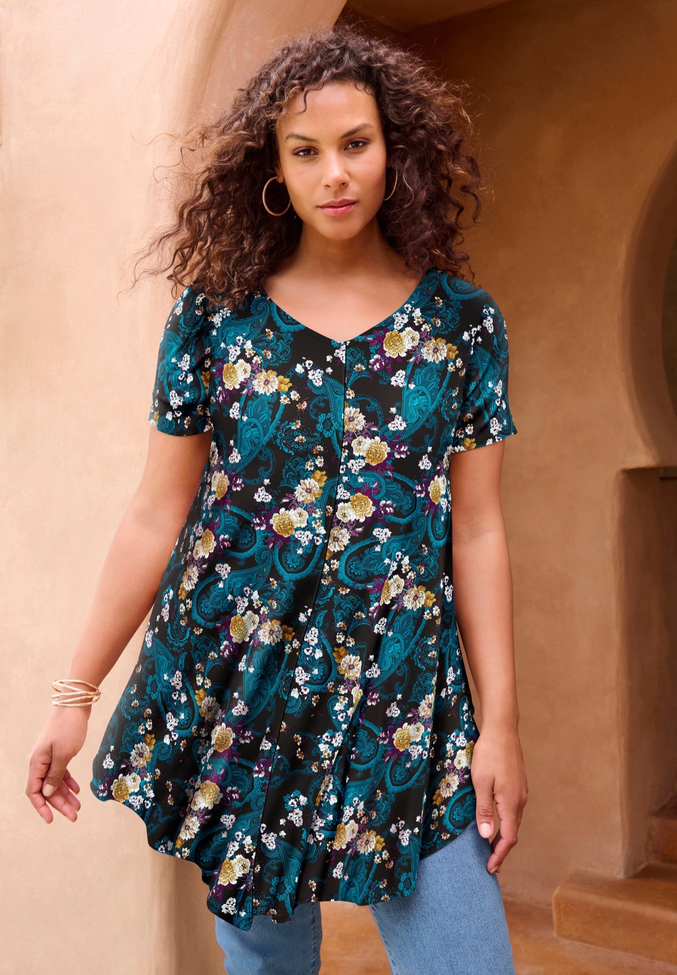 Plus Size Ultra Drape V-Neck Swing Tunic Top image number 0