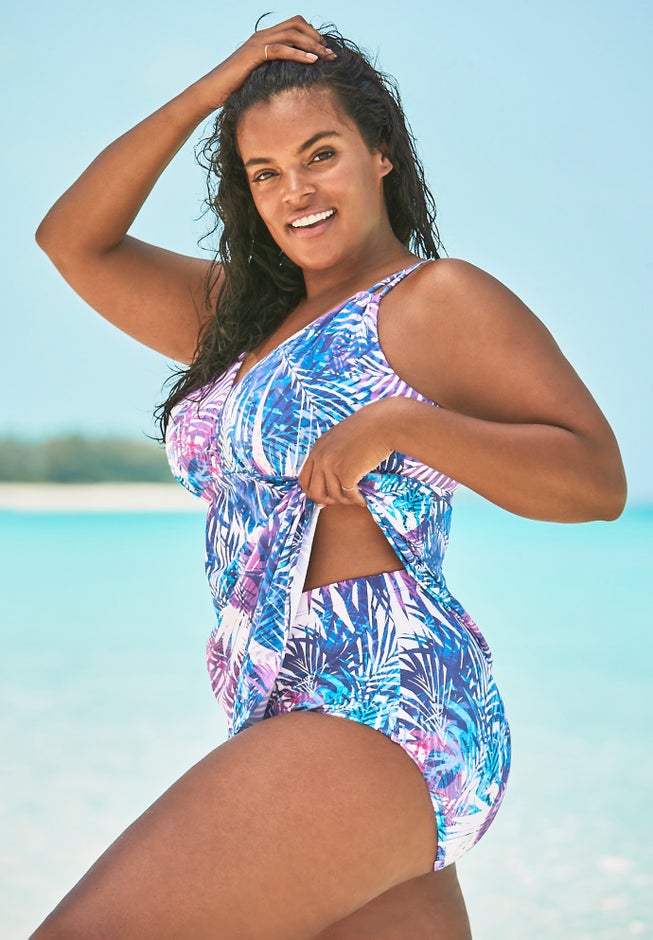 Loop-Strap V-Neck Tummy Control Two-Piece Swim Dress image number 1