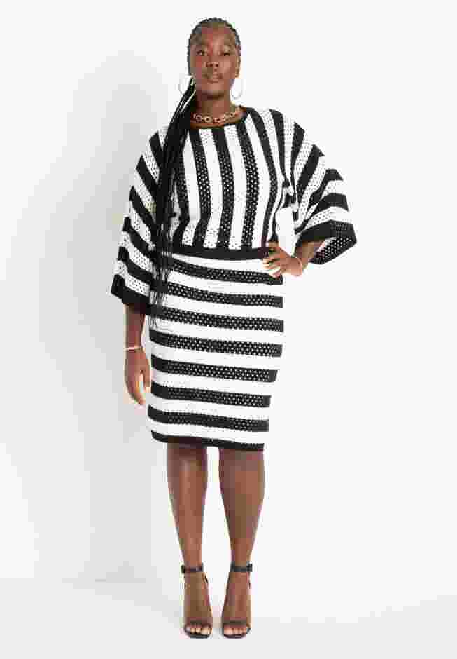 Crochet Wide Sleeve Striped Sweater image number 2